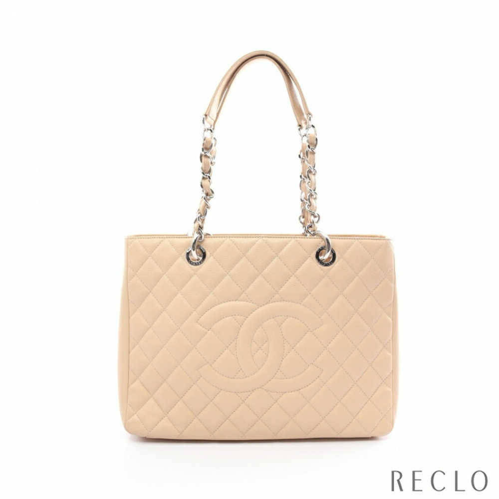 CHANEL Grand Shopping GST Chain Shoulder Bag Beige Caviar Leather